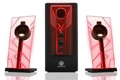 GOgroove BassPULSE 2.1 Computer Speakers with Red LED Glow Lights and Powered Subwoofer