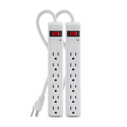 Belkin F5C048-2 6-Outlet Power Strip Surge Protector with 2-Foot Power Cord, 200 Joules (2-Pack)