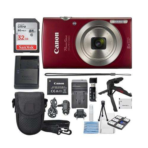 Canon PowerShot ELPH 180 Digital Camera - Red - Deluxe Bundle