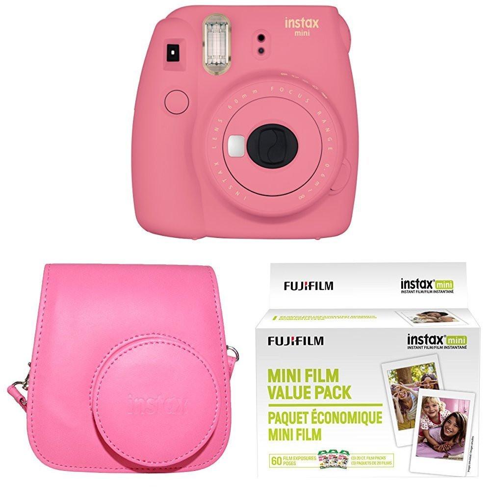 Fujifilm Instax Mini 9 Instant Camera with Instax Groovy Camera Case (Flamingo Pink) & Instax Mini Instant Film Value Pack