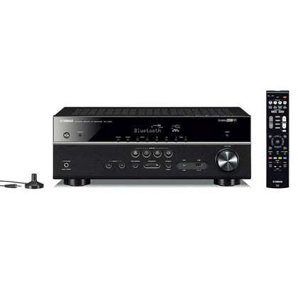 Yamaha RX-V485BL 5.1-Channel 4K Ultra HD AV Receiver with Wi-Fi Bluetooth and MusicCast with 16-Gauge Speaker Wire - 100 Feet and Banana Plugs - 6 pairs