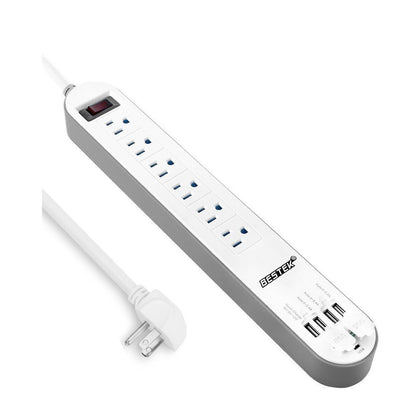 BESTEK 6-Outlet Surge Protector Power Strip with 4 USB Ports and 6-Foot Extension Cord (Grey)