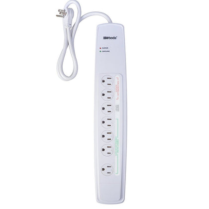 Woods 041707 7-Outlet Electronics Energy-Saving Surge Protectors, 6-Feet Cord (White)