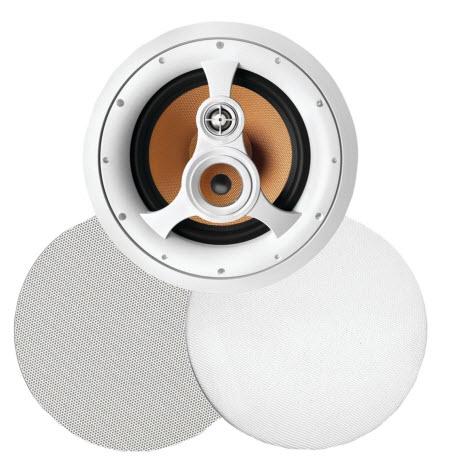250W 3-Way 10” In-Ceiling Speaker with Pivoting Tweeter and Midrange, Metal and Cloth Grills